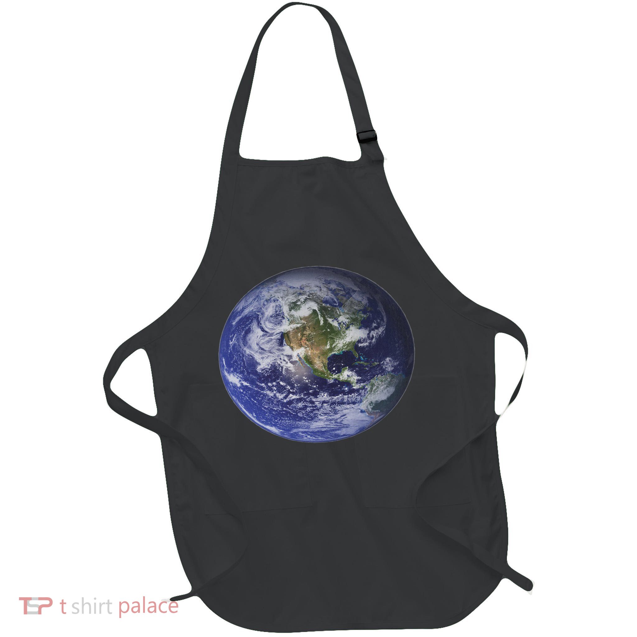 Earth Planet, Flat, Earth North America Globe Space Clouds Full-Length Apron With Pockets
