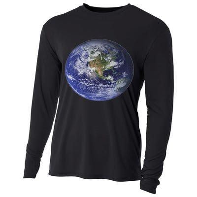 Earth Planet, Flat, Earth North America Globe Space Clouds Cooling Performance Long Sleeve Crew