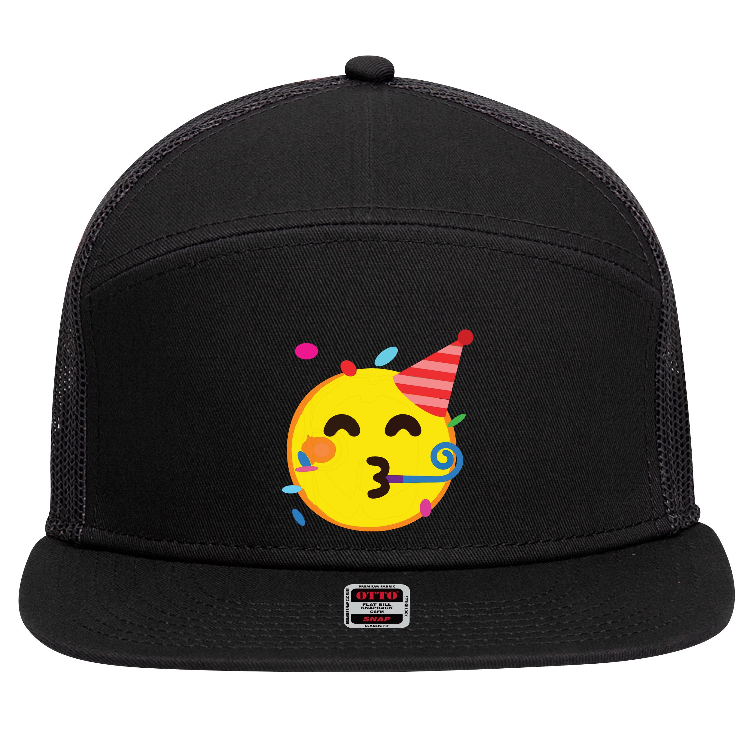 Emoticon Partying Face Birthday 7 Panel Mesh Trucker Snapback Hat