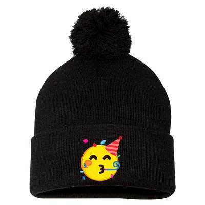 Emoticon Partying Face Birthday Pom Pom 12in Knit Beanie