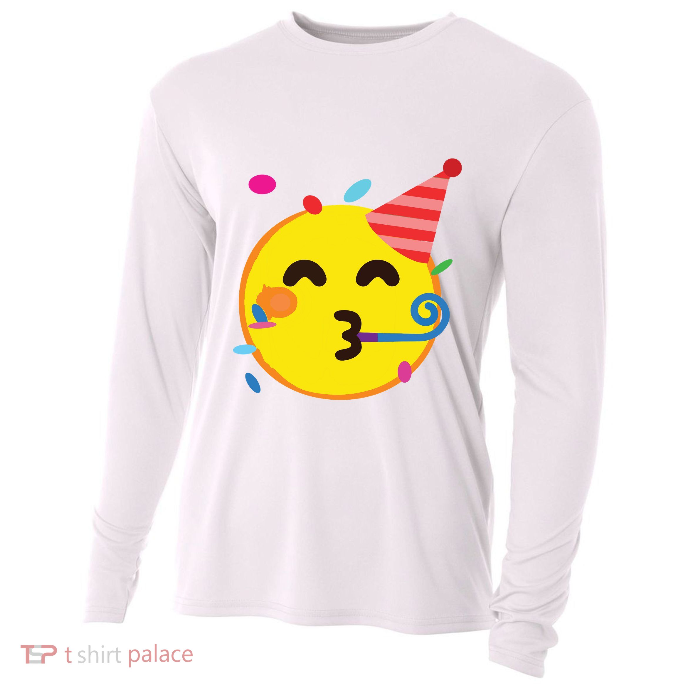 Emoticon Partying Face Birthday Cooling Performance Long Sleeve Crew