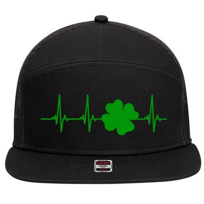 Ekg Pulse Heart Beat Shamrock For St Patricks Day Nurse Gift 7 Panel Mesh Trucker Snapback Hat