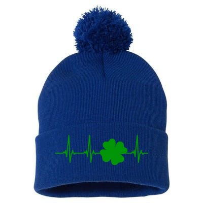 Ekg Pulse Heart Beat Shamrock For St Patricks Day Nurse Gift Pom Pom 12in Knit Beanie