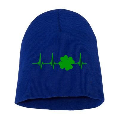 Ekg Pulse Heart Beat Shamrock For St Patricks Day Nurse Gift Short Acrylic Beanie