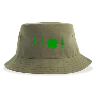 Ekg Pulse Heart Beat Shamrock For St Patricks Day Nurse Gift Sustainable Bucket Hat