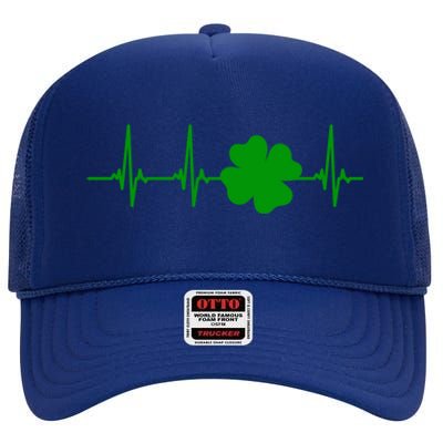 Ekg Pulse Heart Beat Shamrock For St Patricks Day Nurse Gift High Crown Mesh Back Trucker Hat