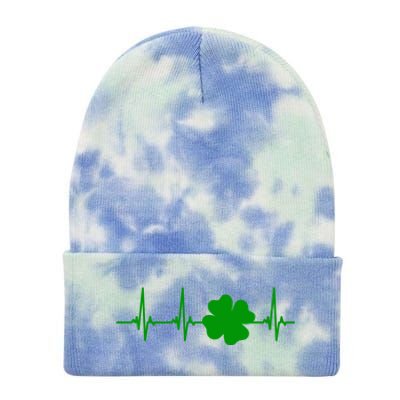 Ekg Pulse Heart Beat Shamrock For St Patricks Day Nurse Gift Tie Dye 12in Knit Beanie