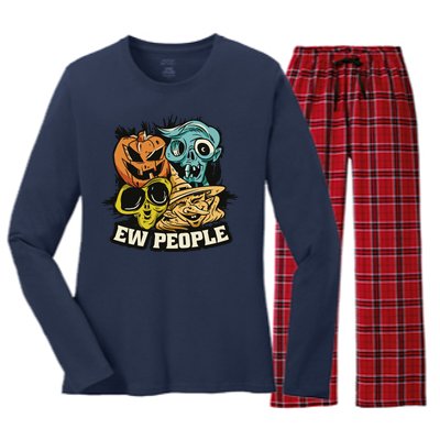 Ew People Halloween Women's Long Sleeve Flannel Pajama Set 