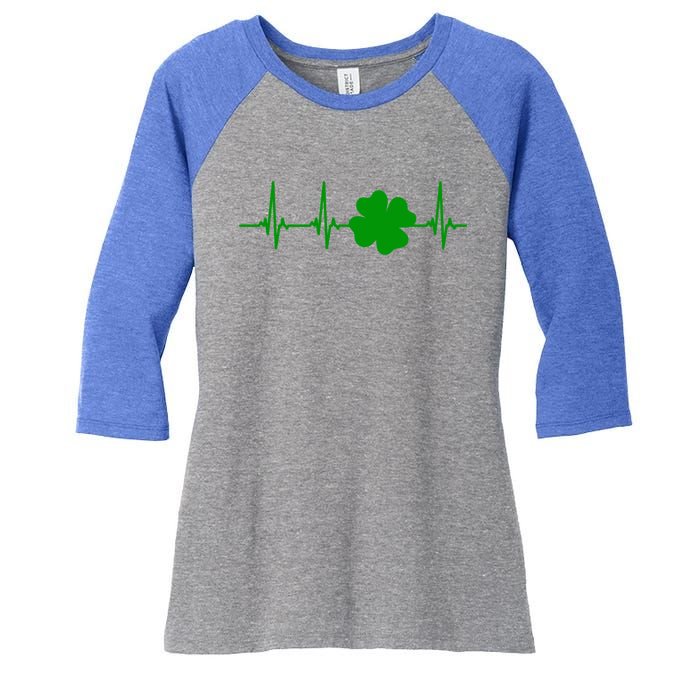 Ekg Pulse Heart Beat Shamrock For St Patricks Day Nurse Cool Gift Women's Tri-Blend 3/4-Sleeve Raglan Shirt