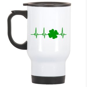 Ekg Pulse Heart Beat Shamrock For St Patricks Day Nurse Cool Gift Stainless Steel Travel Mug