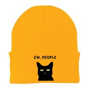 Ew People I Hate People Funny Black Cat Yellow Eyes Gift Knit Cap Winter Beanie