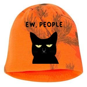 Ew People I Hate People Funny Black Cat Yellow Eyes Gift Kati - Camo Knit Beanie