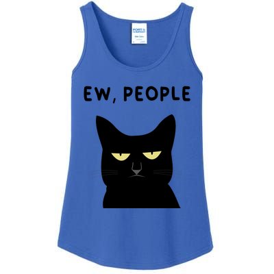 Ew People I Hate People Funny Black Cat Yellow Eyes Gift Ladies Essential Tank