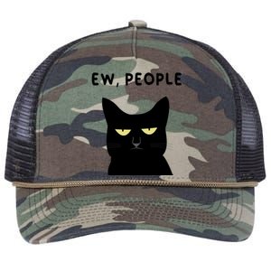 Ew People I Hate People Funny Black Cat Yellow Eyes Gift Retro Rope Trucker Hat Cap