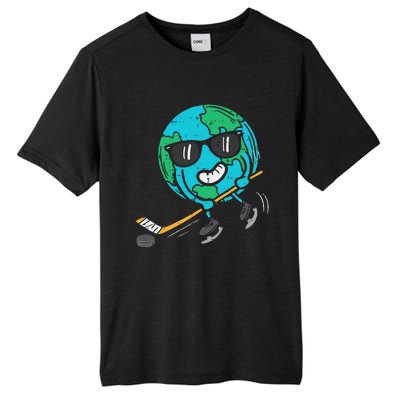 Earth Playing Ice Hockey Earth Day Sports Tall Fusion ChromaSoft Performance T-Shirt