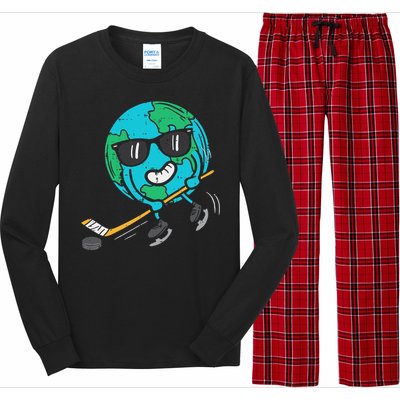 Earth Playing Ice Hockey Earth Day Sports Long Sleeve Pajama Set