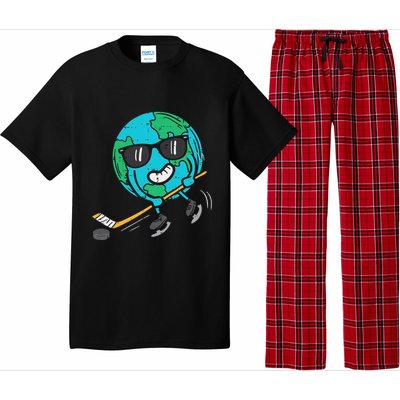 Earth Playing Ice Hockey Earth Day Sports Pajama Set