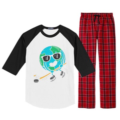 Earth Playing Ice Hockey Earth Day Sports Raglan Sleeve Pajama Set