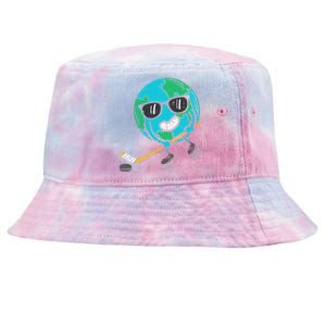 Earth Playing Ice Hockey Earth Day Sports Tie-Dyed Bucket Hat