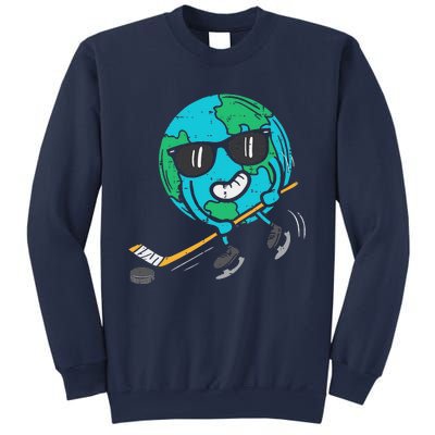 Earth Playing Ice Hockey Earth Day Sports Sweatshirt