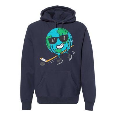 Earth Playing Ice Hockey Earth Day Sports Premium Hoodie