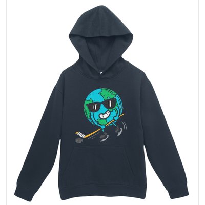 Earth Playing Ice Hockey Earth Day Sports Urban Pullover Hoodie