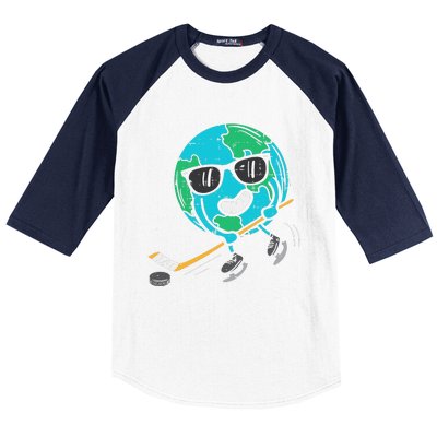 Earth Playing Ice Hockey Earth Day Sports Baseball Sleeve Shirt