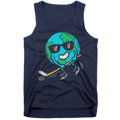 Earth Playing Ice Hockey Earth Day Sports Tank Top