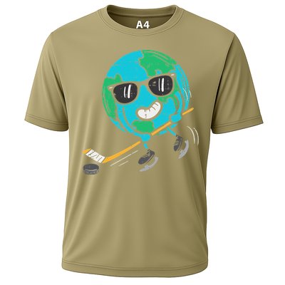 Earth Playing Ice Hockey Earth Day Sports Cooling Performance Crew T-Shirt