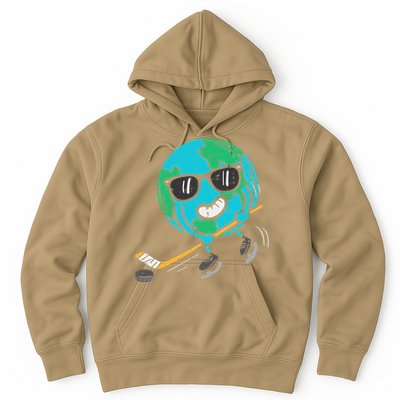 Earth Playing Ice Hockey Earth Day Sports Hoodie