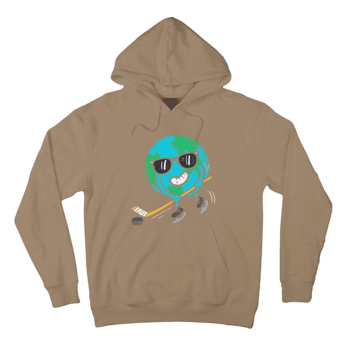 Earth Playing Ice Hockey Earth Day Sports Hoodie