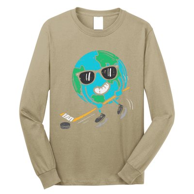 Earth Playing Ice Hockey Earth Day Sports Long Sleeve Shirt