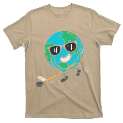 Earth Playing Ice Hockey Earth Day Sports T-Shirt