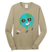 Earth Playing Ice Hockey Earth Day Sports Tall Long Sleeve T-Shirt