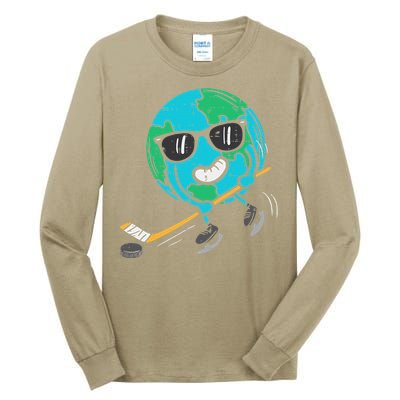 Earth Playing Ice Hockey Earth Day Sports Tall Long Sleeve T-Shirt