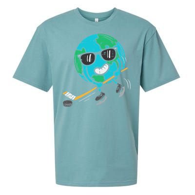 Earth Playing Ice Hockey Earth Day Sports Sueded Cloud Jersey T-Shirt