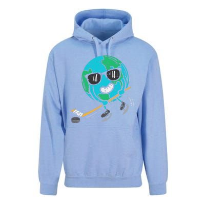 Earth Playing Ice Hockey Earth Day Sports Unisex Surf Hoodie