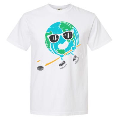 Earth Playing Ice Hockey Earth Day Sports Garment-Dyed Heavyweight T-Shirt