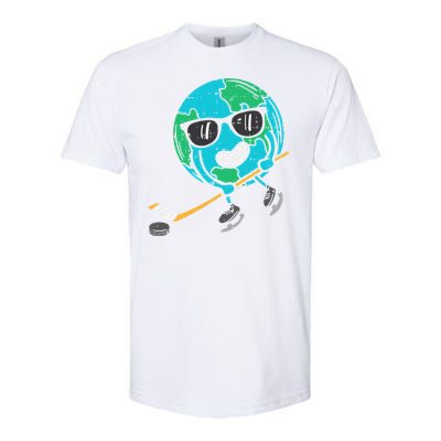 Earth Playing Ice Hockey Earth Day Sports Softstyle CVC T-Shirt