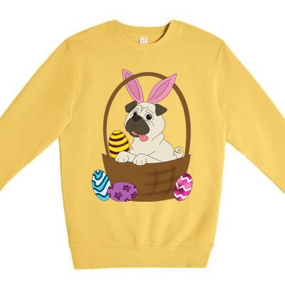 Easter Pug In Basket For Pug Lovers Premium Crewneck Sweatshirt