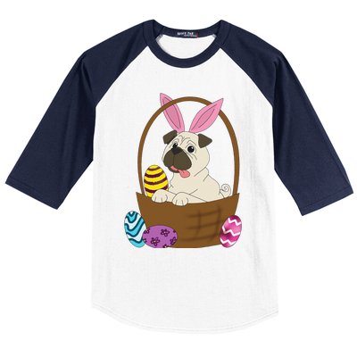 Easter Pug In Basket For Pug Lovers Baseball Sleeve Shirt