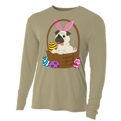 Easter Pug In Basket For Pug Lovers Cooling Performance Long Sleeve Crew