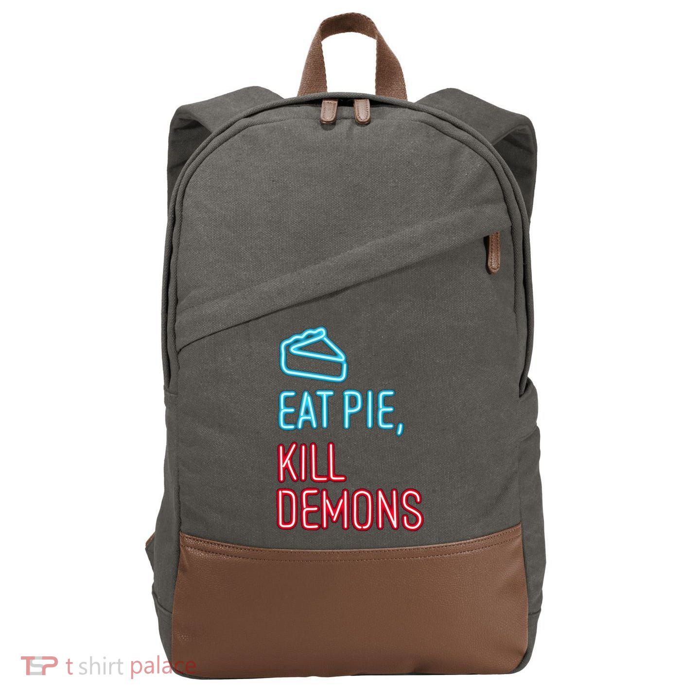 Eat Pie Kill Demons Supernatural Cotton Canvas Backpack