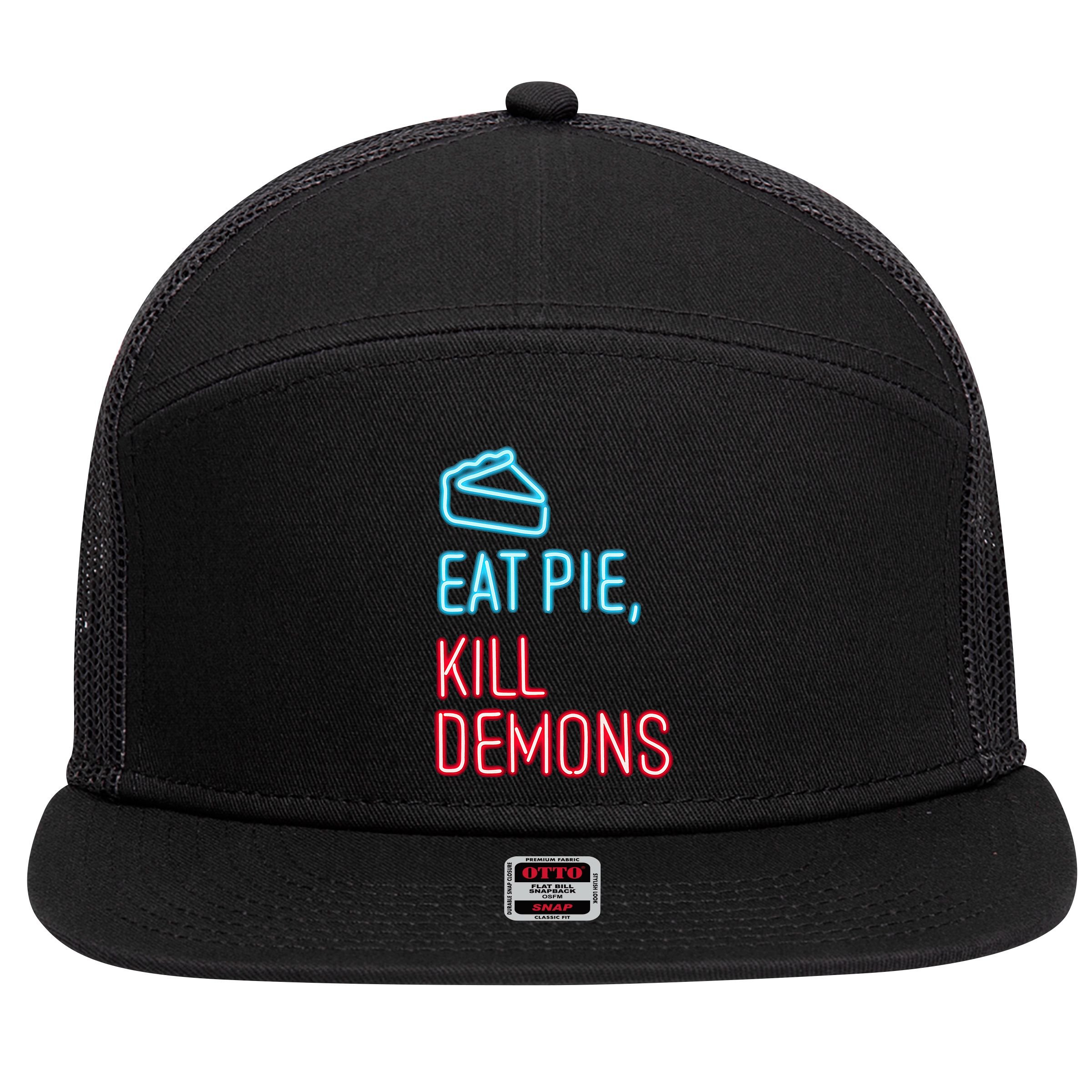 Eat Pie Kill Demons Supernatural 7 Panel Mesh Trucker Snapback Hat