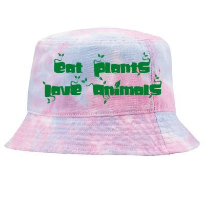 Eat Plants Love Animals Vegan Funny Gift Tops Cute Gift Tie-Dyed Bucket Hat