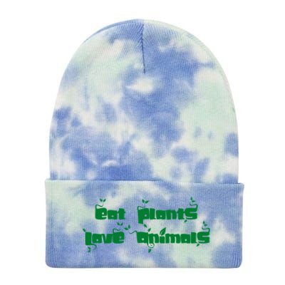 Eat Plants Love Animals Vegan Funny Gift Tops Cute Gift Tie Dye 12in Knit Beanie