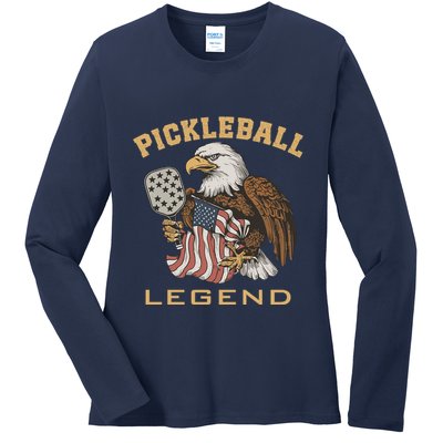 Eagle Paddleball Lover Usa Eagle American Pickleball Player Ladies Long Sleeve Shirt