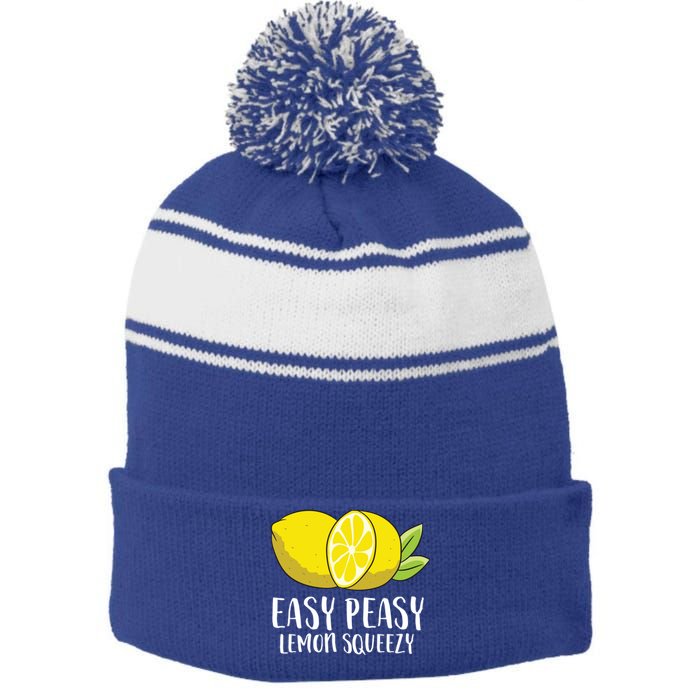 Easy Peasy Lemon Squeezy Lemonade Lemons Great Gift Stripe Pom Pom Beanie