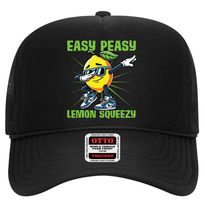 Easy Peasy Lemon Squeezy Lemon Stand Lemonade Crew High Crown Mesh Back Trucker Hat