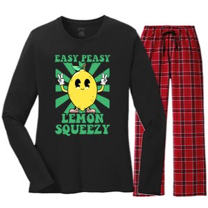 Easy Peasy Lemon Squeezy Lemonade Stand Crew Summer Women's Long Sleeve Flannel Pajama Set 